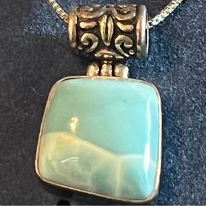 Vtg Sterling Silver Necklace & Larimar in Sterling pendant